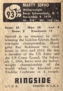 1951 Topps Ringside #93 Marty Servo Back