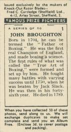 1938 Cartledge Razors Famous Prize Fighters #1 John Broughton Back