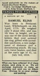 1938 Cartledge Razors Famous Prize Fighters #5 Samuel Elias Back