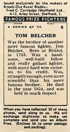 1938 Cartledge Razors Famous Prize Fighters #6 Tom Belcher Back
