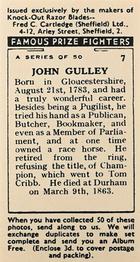 1938 Cartledge Razors Famous Prize Fighters #7 John Gully Back