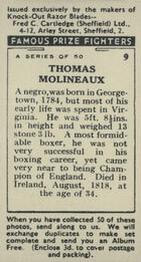 1938 Cartledge Razors Famous Prize Fighters #9 Thomas Molineaux Back