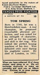 1938 Cartledge Razors Famous Prize Fighters #10 Tom Spring Back