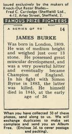 1938 Cartledge Razors Famous Prize Fighters #14 James Burke Back