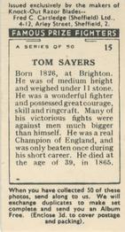 1938 Cartledge Razors Famous Prize Fighters #15 Tom Sayers Back