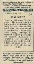 1938 Cartledge Razors Famous Prize Fighters #16 Jem Mace Back