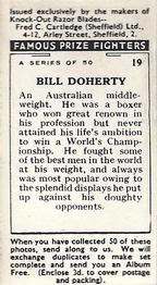 1938 Cartledge Razors Famous Prize Fighters #19 Bill Doherty Back