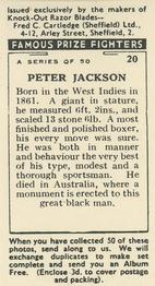 1938 Cartledge Razors Famous Prize Fighters #20 Peter Jackson Back