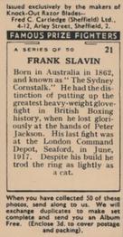 1938 Cartledge Razors Famous Prize Fighters #21 Frank Slavin Back