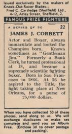 1938 Cartledge Razors Famous Prize Fighters #22 James Corbett Back