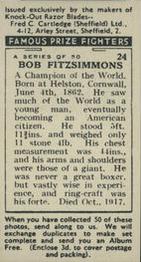 1938 Cartledge Razors Famous Prize Fighters #24 Bob Fitzsimmons Back