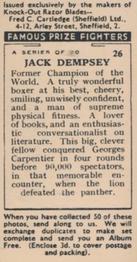 1938 Cartledge Razors Famous Prize Fighters #26 Jack Dempsey Back