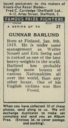 1938 Cartledge Razors Famous Prize Fighters #27 Gunner Barlund Back