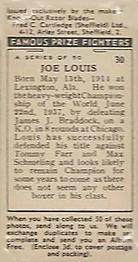 1938 Cartledge Razors Famous Prize Fighters #30 Joe Louis Back
