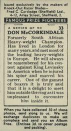 1938 Cartledge Razors Famous Prize Fighters #33 Don McCorkindale Back