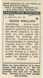 1938 Cartledge Razors Famous Prize Fighters #38 Eddie Phillips Back