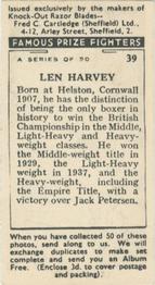 1938 Cartledge Razors Famous Prize Fighters #39 Len Harvey Back