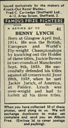 1938 Cartledge Razors Famous Prize Fighters #41 Benny Lynch Back
