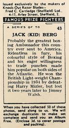 1938 Cartledge Razors Famous Prize Fighters #43 Jack Kid Berg Back