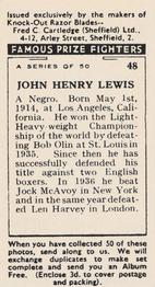 1938 Cartledge Razors Famous Prize Fighters #48 John Henry Lewis Back