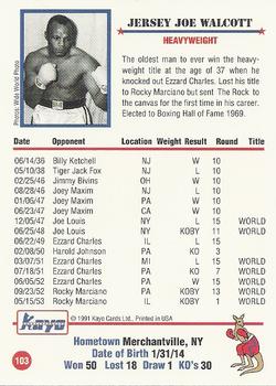 1991 Kayo #103 Jersey Joe Walcott Back