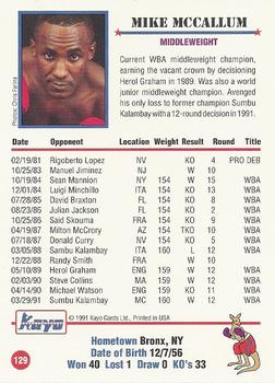 1991 Kayo #129 Mike McCallum Back