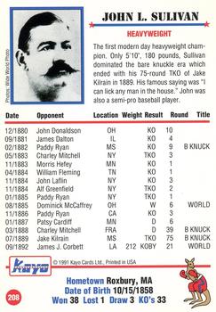 1991 Kayo #208 John L. Sullivan Back