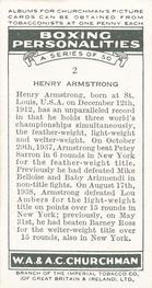 1938 Churchman's Boxing Personalities #2 Henry Armstrong Back