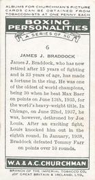 1938 Churchman's Boxing Personalities #6 James Braddock Back