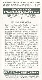 1938 Churchman's Boxing Personalities #7 Primo Carnera Back