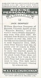 1938 Churchman's Boxing Personalities #12 Jack Dempsey Back