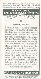 1938 Churchman's Boxing Personalities #19 Frank Hough Back