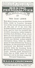 1938 Churchman's Boxing Personalities #25 Ted Lewis Back