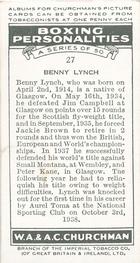 1938 Churchman's Boxing Personalities #27 Benny Lynch Back