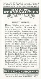 1938 Churchman's Boxing Personalities #30 Harry Mizler Back