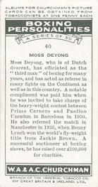 1938 Churchman's Boxing Personalities #40 Moss Deyong Back