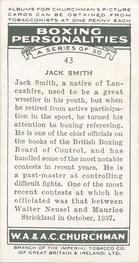 1938 Churchman's Boxing Personalities #43 Jack Smith Back