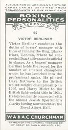 1938 Churchman's Boxing Personalities #44 Victor Berliner Back