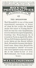 1938 Churchman's Boxing Personalities #45 Ted Broadribb Back
