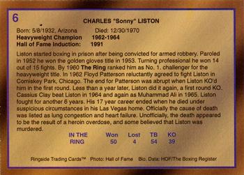 1996 Ringside - International Hall of Fame #6 Sonny Liston Back