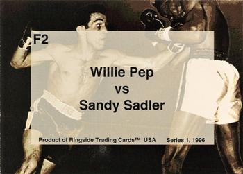1996 Ringside - Fight Cards #F2 Leap to Glory (Willie Pep / Sandy Saddler) Back