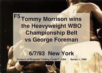 1996 Ringside - Fight Cards #F5 Wins the Title (Tommy Morrison / George Foreman) Back