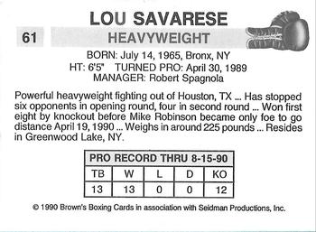 1990 Brown's #61 Lou Savarese Back