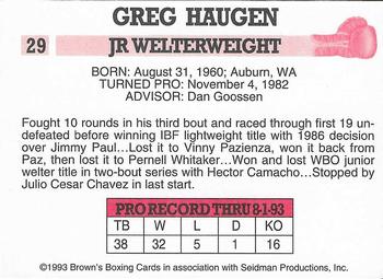 1993 Brown's #29 Greg Haugen Back