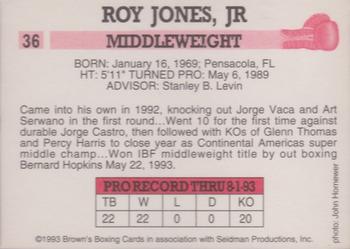 1993 Brown's #36 Roy Jones Jr. Back