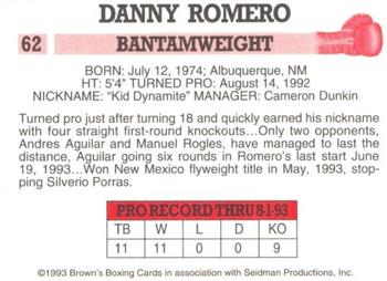 1993 Brown's #62 Danny Romero Back