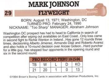 1994 Brown's #29 Mark Johnson Back