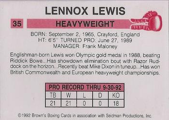 1992 Brown's #35 Lennox Lewis Back