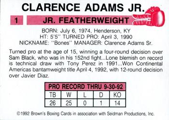 1992 Brown's #1 Clarence Adams, Jr. Back