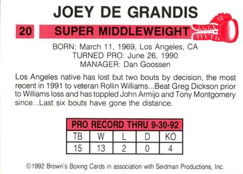 1992 Brown's #20 Joey De Grandis Back
